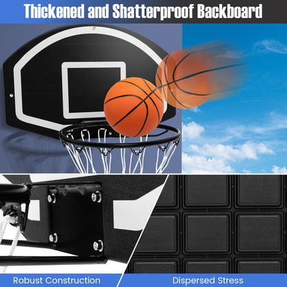 Close-up of the backboard and net of the sport equipment with a basketball in motion