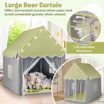 The large kids play house features a large door curtain and two breathable windows