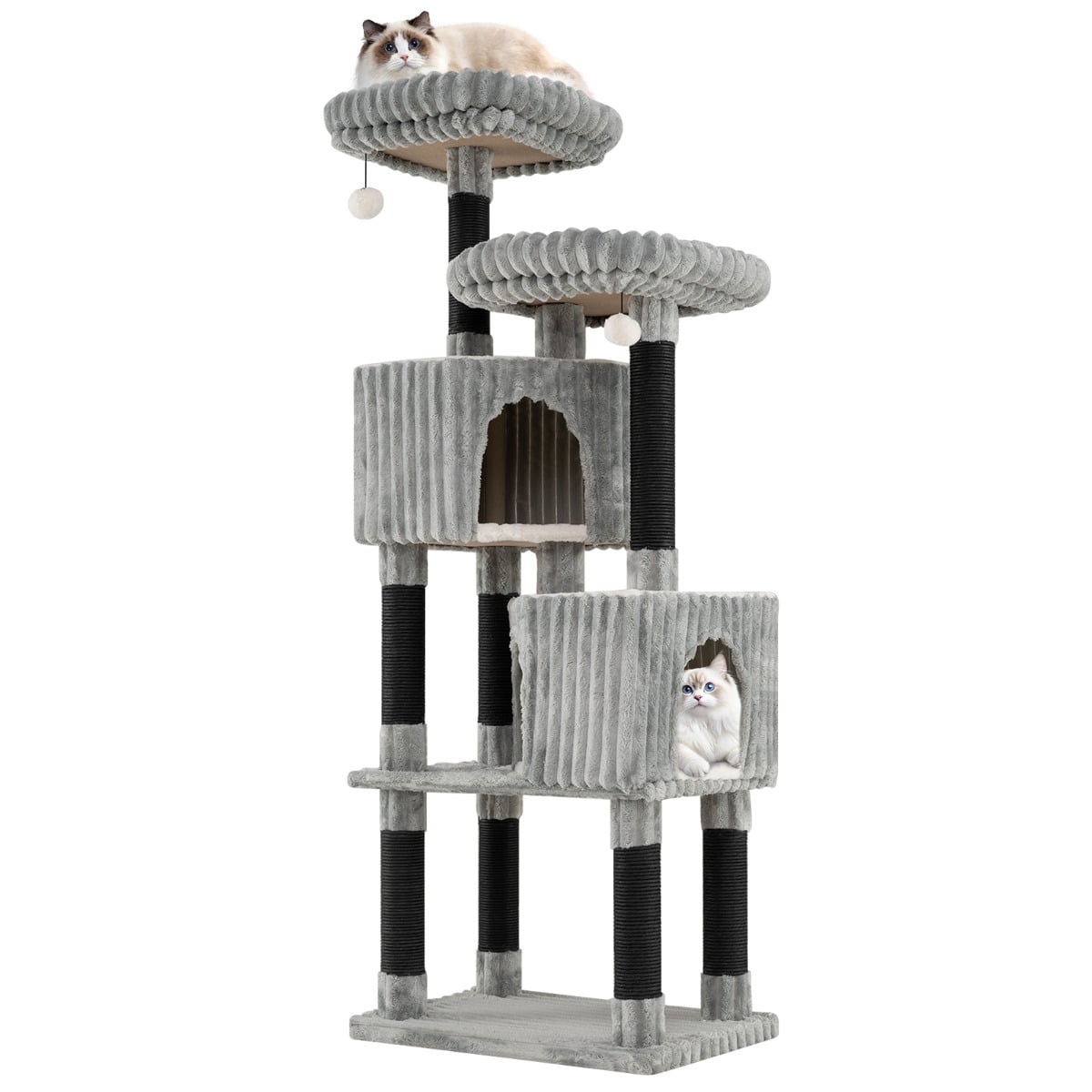 156 cm Large Multi-level Cat Tree with 2 Condos-Light Grey