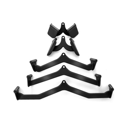 LAT Pulldown Attachment Set showing five different black metal bars and handles for weight machines