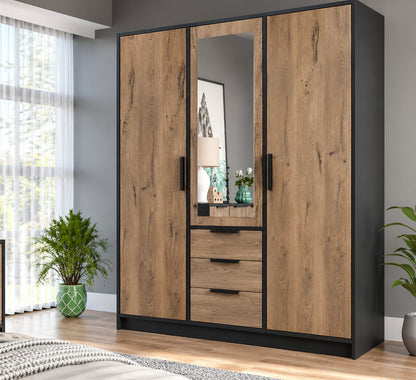 Lati D3 Mirrored Hinged Door Wardrobe 149cm (LATI-D3) in Oak Viking