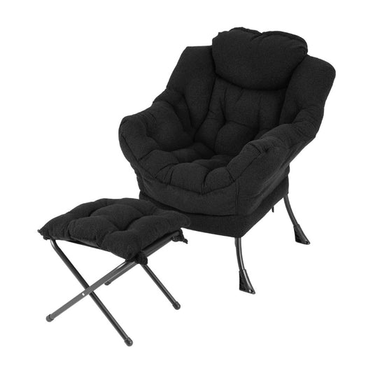 Lazy Chair with Ottoman and Folding Footrest for Living Room-Black