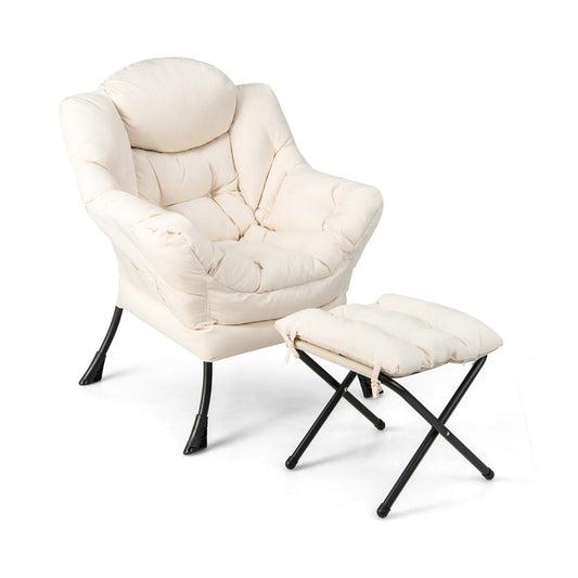 Lazy Chair with Ottoman in beige with black metal legs on a white background