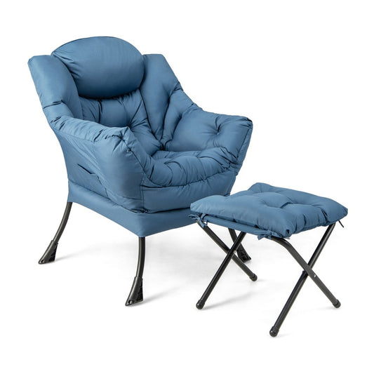 Lazy Chair with Ottoman-Navy shown against a plain white background