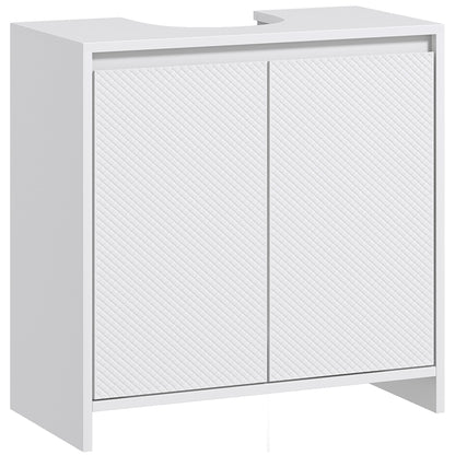 HOMCOM Under Sink Bathroom Cabinet, Freestanding Under Sink Cabinet with 2 Doors and Shelf for Basin without or with Pedestal, White