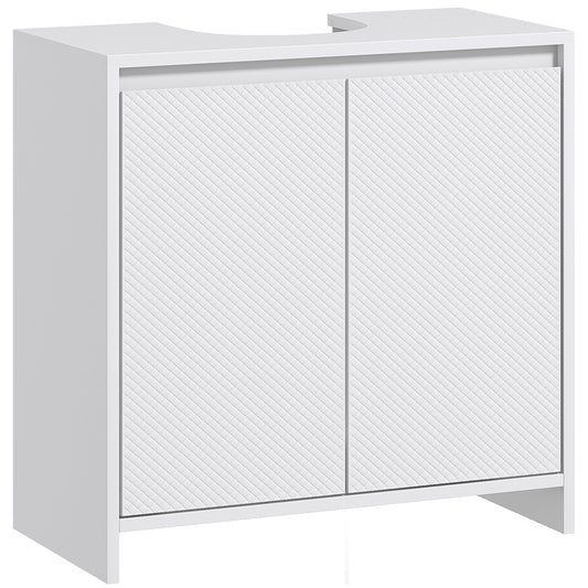 HOMCOM Under Sink Bathroom Cabinet, Freestanding Under Sink Cabinet with 2 Doors and Shelf for Basin without or with Pedestal, White