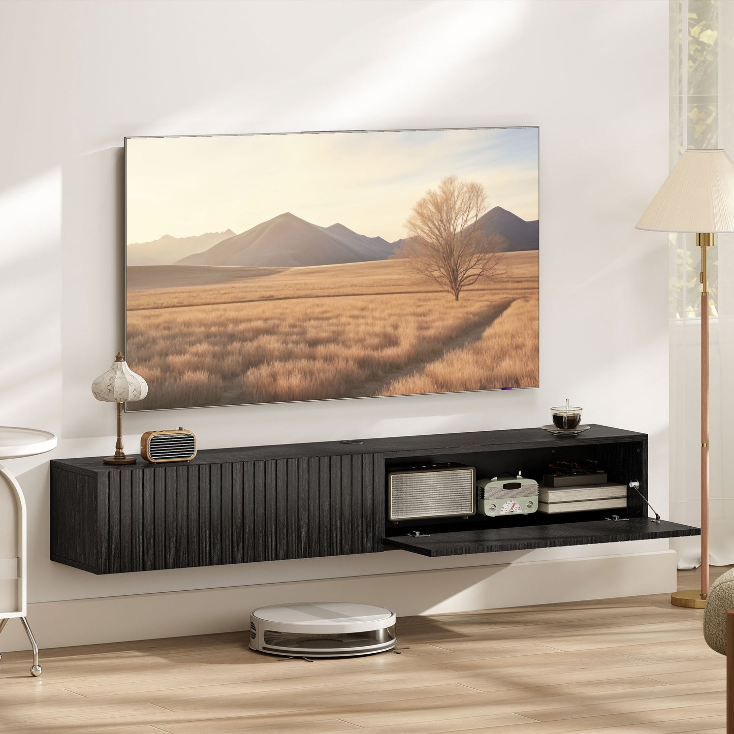 HOMCOM 140cm Floating TV Stand, Wall Mount TV Unit with Cable Management Hole, Fits up to 72" TV, Black