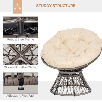 Outsunny 360 degrees Swivel Rattan Moon Bowl Chair Round Lounge Garden Wicker Basket Seat with Padded Cushion Oversized for Outdoor Indoor, Beige
