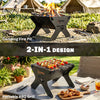 Outsunny 2-In-1 Portable BBQ Grill and Camping Fire Pit, Tabletop Charcoal Barbecue Grill with Gripper, Gloves and Carry Bag