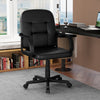 Leather Office Chair PU Upholstered Swivel Chair with Ergonomic Back and Curved Armrests-Black