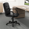 Leather Office Chair PU Upholstered Swivel Chair with Ergonomic Back and Curved Armrests-Black