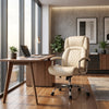 Leather Office Chair with Rocking Mode and Armrests-Beige
