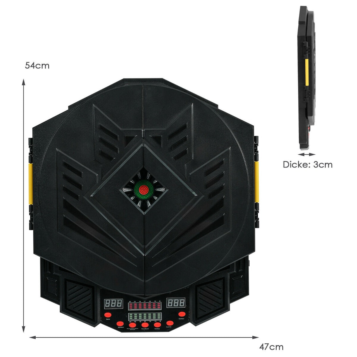 The game room board showing height width and depth dimensions on a plain white background