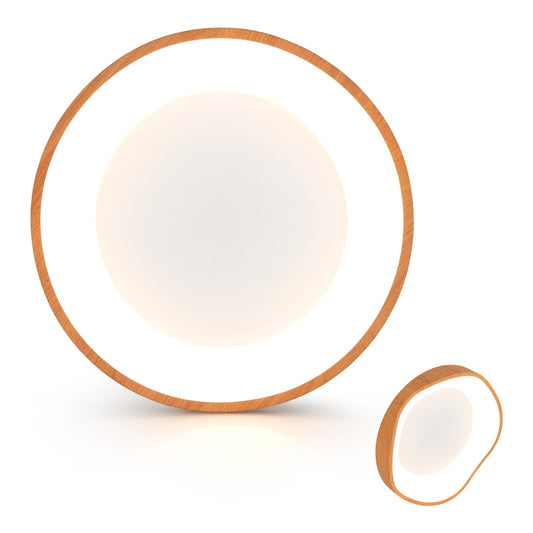 LED Mount Ceiling Light with a wood pattern frame and a central circular glowing light panel