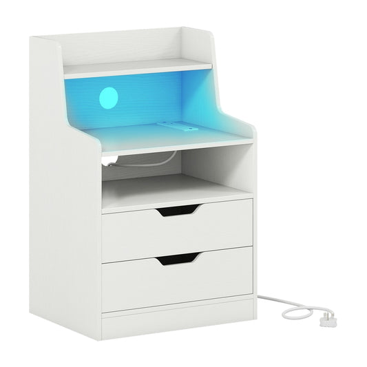 LED Nightstand with two drawers, an open shelf and integrated LED lighting