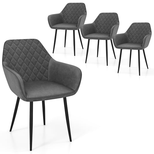 Leisure Dining Chair set of four grey upholstered seats with black metal legs on a white background