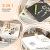 HOMCOM Three-Piece Kids Table and Chair Set with Blackboard, Storage, Bookshelves - Natural Wood