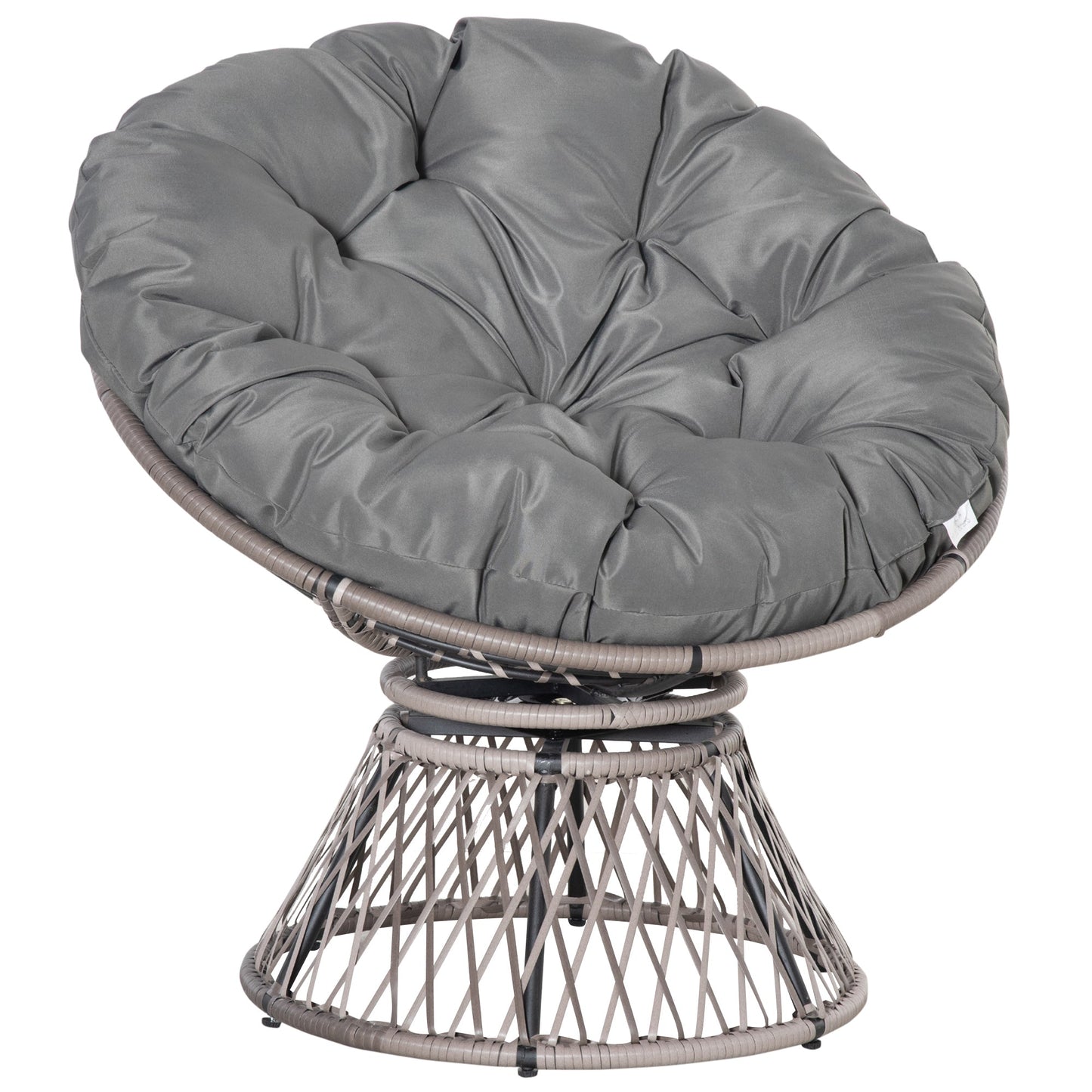 Outsunny 360 degrees Swivel Rattan Papasan Moon Bowl Chair Round Lounge Garden Wicker Basket Seat with Padded Cushion Oversized for Outdoor Indoor, Grey