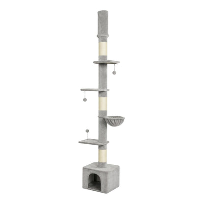PawHut Floor to Ceiling Cat Tree, 230-250cm Multi-Level Cat Tower with Adjustable Height, Scratching Posts, Condo, Platforms