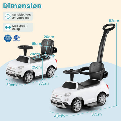 The ride on toy showing various measurements and age suitability information