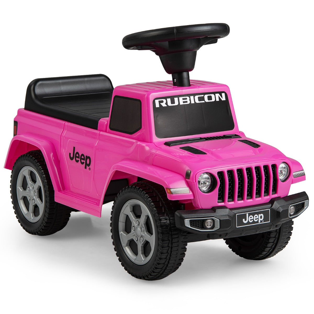 Licensed Jeep Ride On Push Car in pink with black steering wheel and wheels