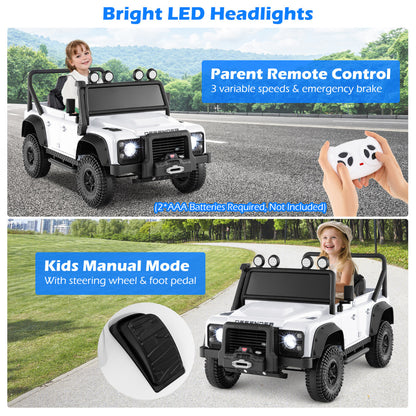 The kids electric car showing the remote control and the foot pedal operation