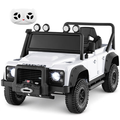 The kids electric car shown from the front with the remote control floating above it
