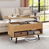 Lift Top Coffee Table with Hidden Compartment and Open Storage Shelves-Natural