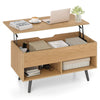 Lift Top Coffee Table with Hidden Compartment and Open Storage Shelves-Natural