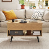Lift Top Coffee Table with Hidden Compartment and Open Storage Shelves-Natural