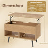 Lift Top Coffee Table with Hidden Compartment and Open Storage Shelves-Natural
