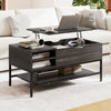 Lift Top Coffee Table with Hidden Compartment and Storage Shelf-Grey
