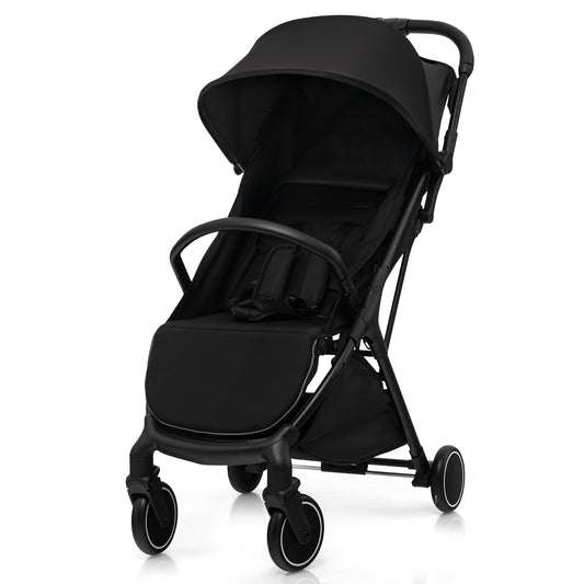 Lightweight Baby Stroller with Detachable Seat Cover in black with a canopy and safety bar