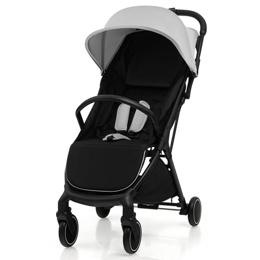 Lightweight Baby Stroller with Detachable Seat Cover in grey and black on a white background