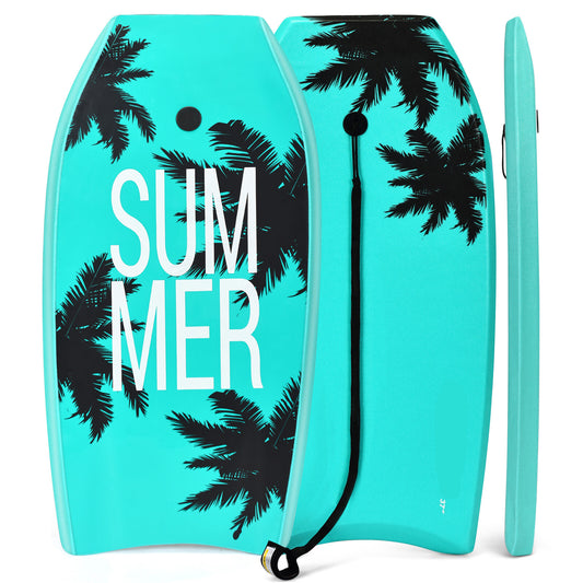 Lightweight Body Board with EPS Core XPE Deck HDPE Bottom-M in turquoise with palm tree design