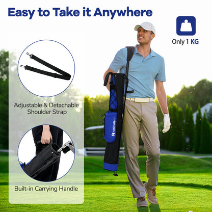 Man carrying the lightweight golf bag with shoulder strap and handle