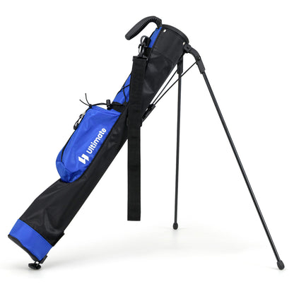 Lightweight Golf Bag for The Driving Range in blue and black with a stand