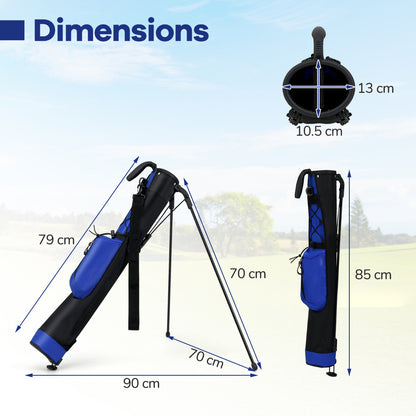 Dimensions diagram for the blue and black golf bag