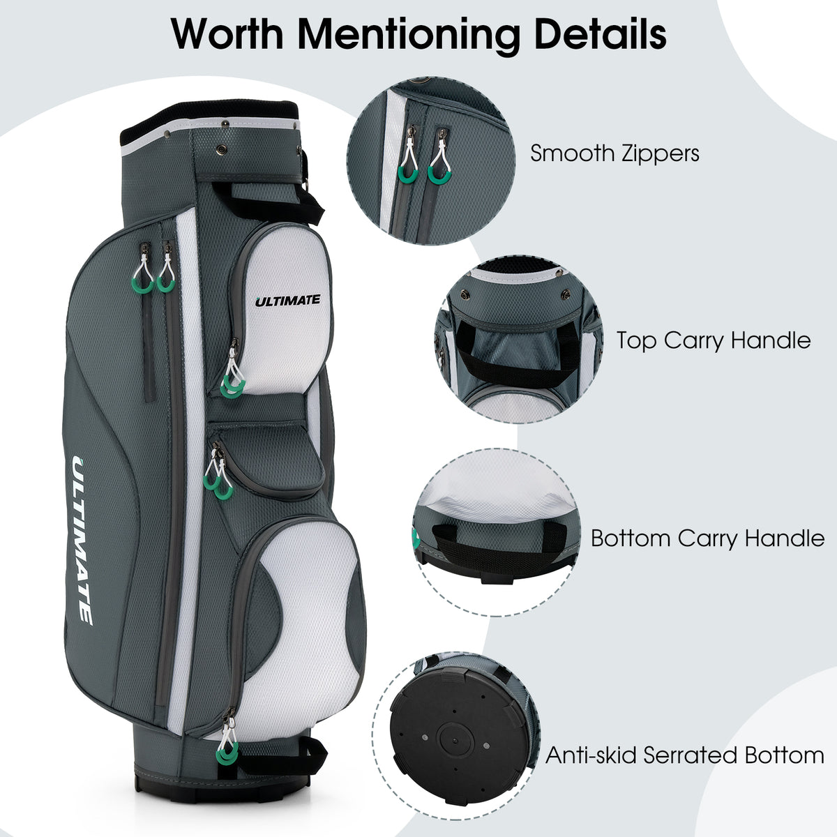 Close-up details of the golf cart bag