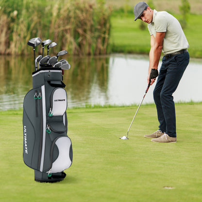 Man playing golf with the golf cart bag on a course