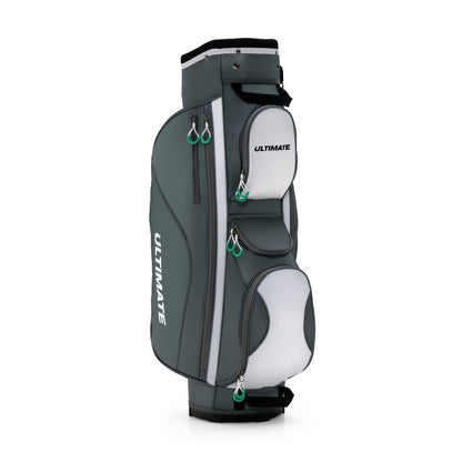 Lightweight Golf Cart Bag in dark grey with white accents and green zipper pulls