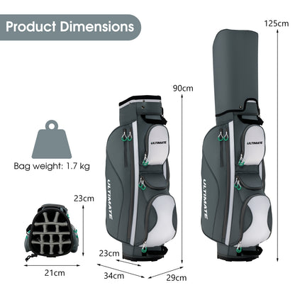Size diagram showing dimensions of the golf cart bag