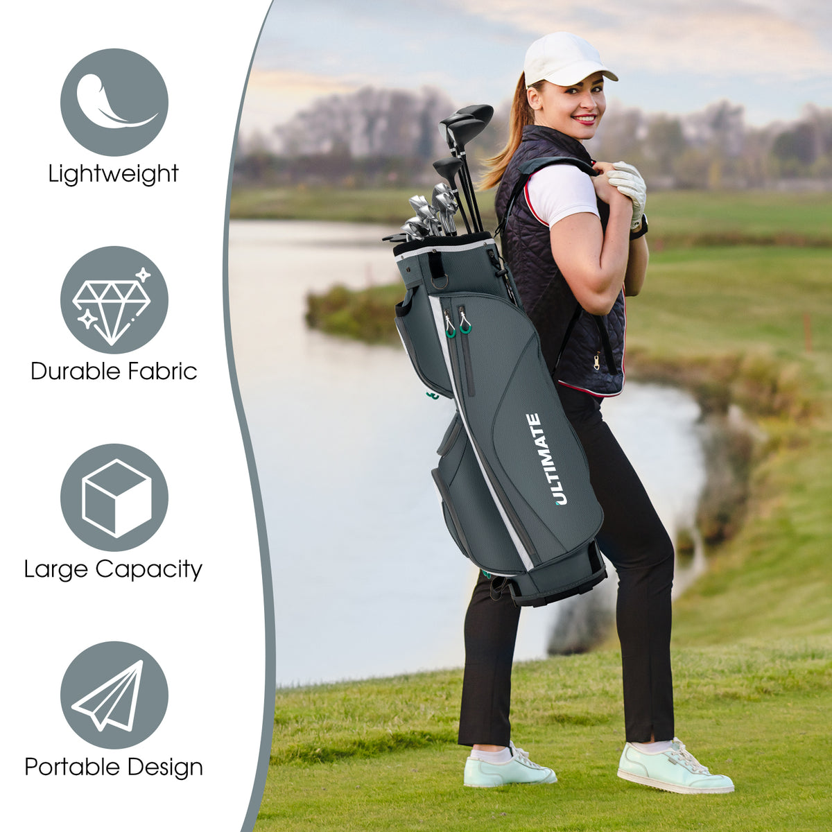 Woman carrying the lightweight golf cart bag