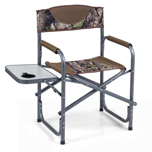 Lightweight Portable Directors Chair with side table and cup holder in camouflage pattern