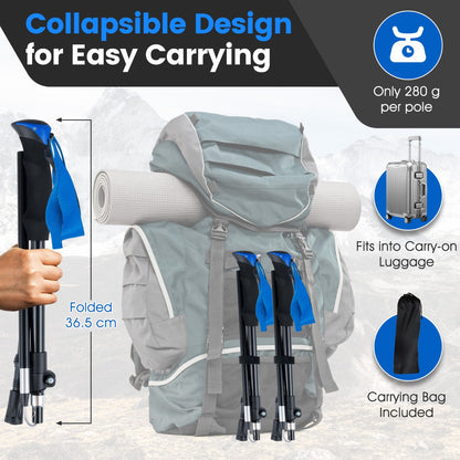 Collapsible design for easy carrying of the camping sticks in a bag