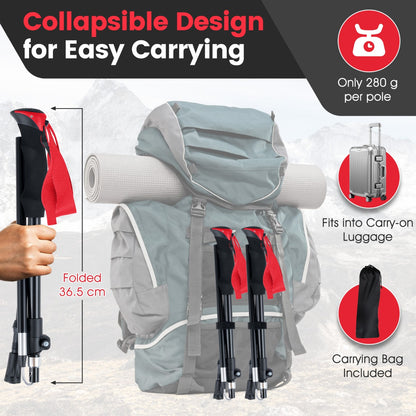 Collapsible design for easy carrying, showing the folded walking sticks and bag
