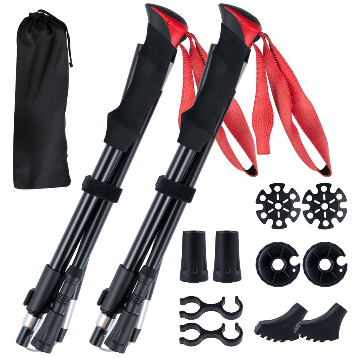 Lightweight Tri-fold Walking Sticks with Flip Lock and EVA Foam Handle-Red