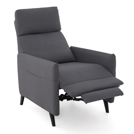 Linen Fabric Push Back Recliner Armchair with adjustable backrest and footrest in dark grey