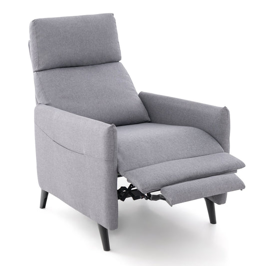 Linen Fabric Push Back Recliner Armchair with adjustable backrest and footrest in grey