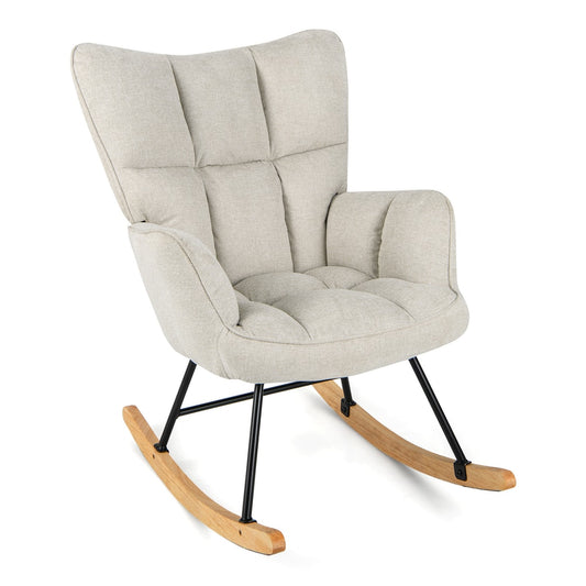 Linen Nursery Rocking Chair a modern accent chair with a high backrest and padded seat